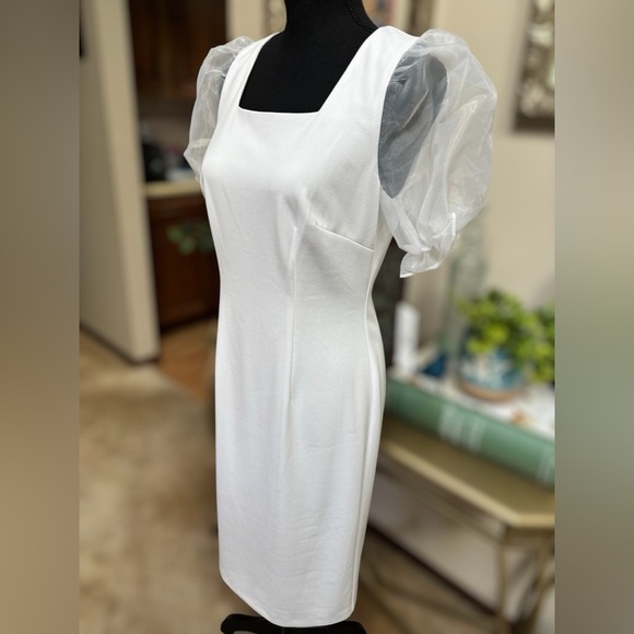 JM STUDIO BY JOHN MEYER Winter White Midi Cocktail Holiday Formal Dress SZ 6 - Picture 1 of 14